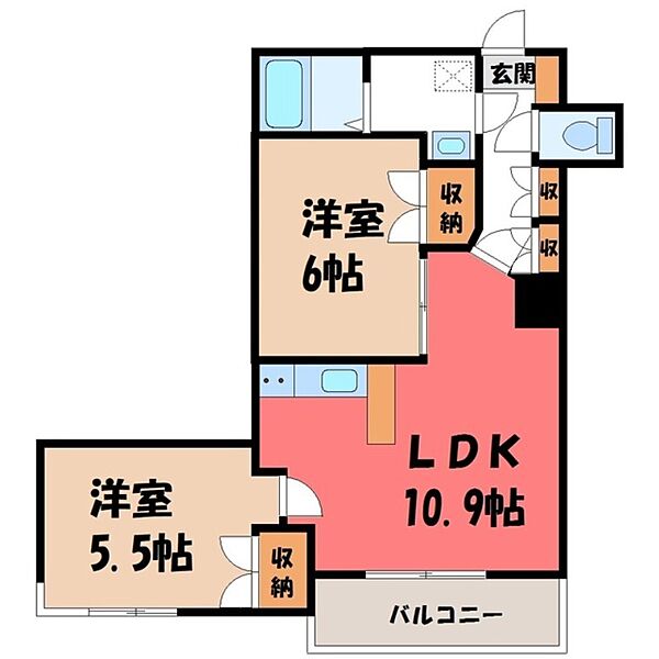 栃木県宇都宮市南大通り1丁目(賃貸マンション2LDK・7階・51.43㎡)の写真 その2