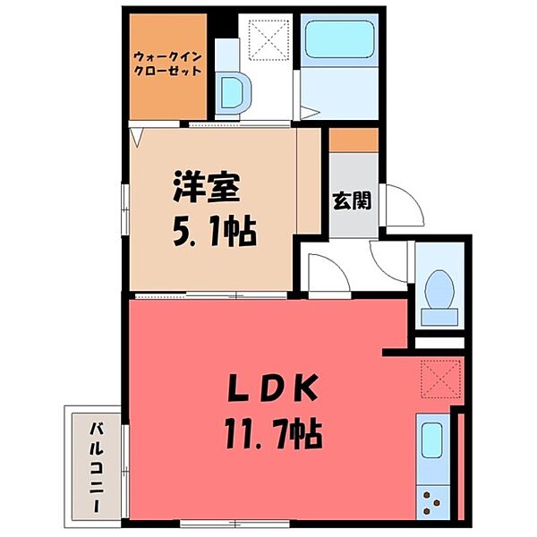 栃木県宇都宮市竹林町(賃貸アパート1LDK・2階・40.43㎡)の写真 その2