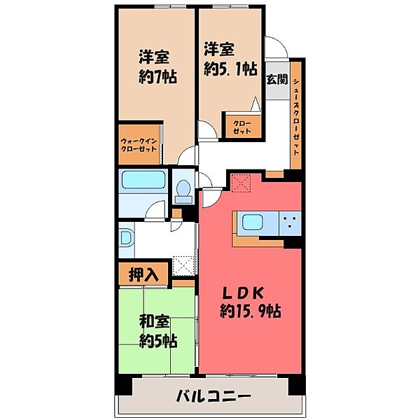 栃木県宇都宮市今泉町(賃貸マンション3LDK・6階・77.58㎡)の写真 その2