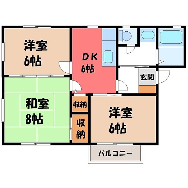 栃木県宇都宮市岩曽町(賃貸アパート3DK・1階・51.87㎡)の写真 その2