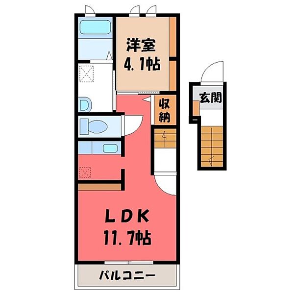 栃木県宇都宮市御幸町(賃貸アパート1LDK・2階・40.09㎡)の写真 その2