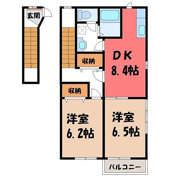 栃木県下都賀郡壬生町本丸2丁目(賃貸アパート2DK・2階・54.76㎡)の写真 その2