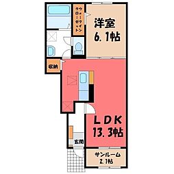 エリール宮の内B 1LDKの間取図画像
