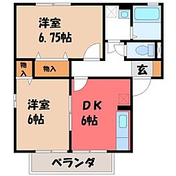 スクウェアヒルA 2DKの間取図画像