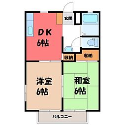 フラワーハイツ砥上 2DKの間取図画像