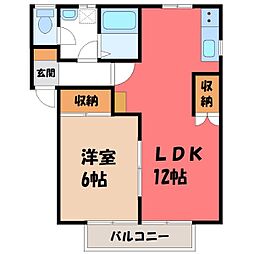 ハーティスB 1LDKの間取図画像