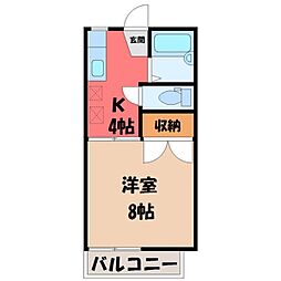 サンコーポ陽西 1Kの間取図画像