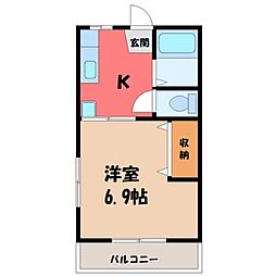 プランドール鶴田 1Kの間取図画像
