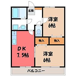 ムゲンハイツ若草A 2DKの間取図画像