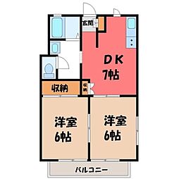 フクショウハイツB 2DKの間取図画像