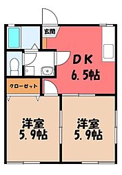 リバーサイド中の宿B 2DKの間取図画像