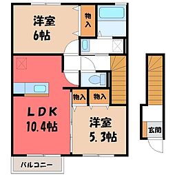 ディアコート駒生C 2LDKの間取図画像