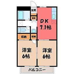 パルネット藤田 2DKの間取図画像