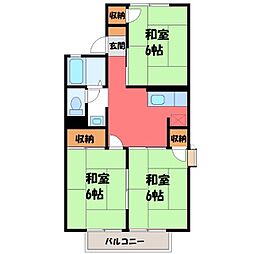 パークサイド安野1 3DKの間取図画像