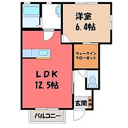 カーサソレアード2 1LDKの間取図画像