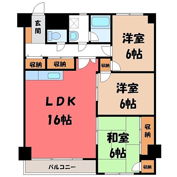 栃木県宇都宮市御幸ケ原町(賃貸マンション3LDK・1階・77.36㎡)の写真 その2