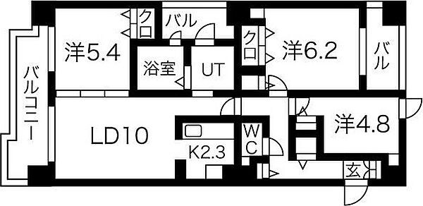 モデナ山鼻 801｜北海道札幌市中央区南十一条西13丁目(賃貸マンション3LDK・8階・65.95㎡)の写真 その3