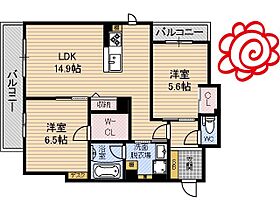 大阪府東大阪市稲田上町1丁目（賃貸マンション2LDK・2階・63.49㎡） その2