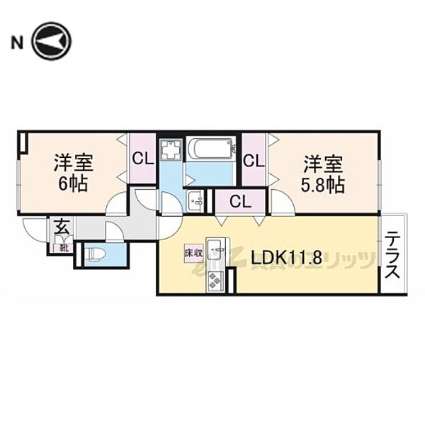 クレール　ルミエール 102｜奈良県大和高田市土庫1丁目(賃貸アパート2LDK・1階・57.41㎡)の写真 その2