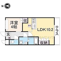 近鉄田原本線 池部駅 徒歩9分の賃貸アパート 1階1LDKの間取り