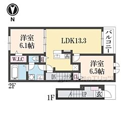 エレガンスハネカ 2LDKの間取図画像