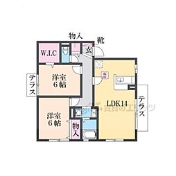 アムール三輪B 2LDKの間取図画像