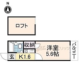 リファインコート八木 1Kの間取図画像