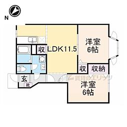 ヴィラ・サニーフラットB 2LDKの間取図画像