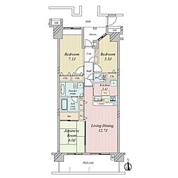 ルイシャトレ八千代台アリアーテ 3LDKの間取図画像