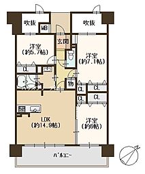 ライオンズマンション上野芝ガーデンシティ 3LDKの間取図画像