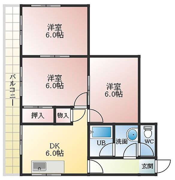 第2岡本ハイツ ｜大阪府藤井寺市岡1丁目(賃貸マンション3DK・2階・52.00㎡)の写真 その2