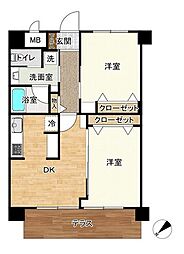 白亜館ダイヤモンドマンション 2DKの間取図画像