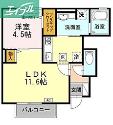 ハピネス 1LDKの間取図画像
