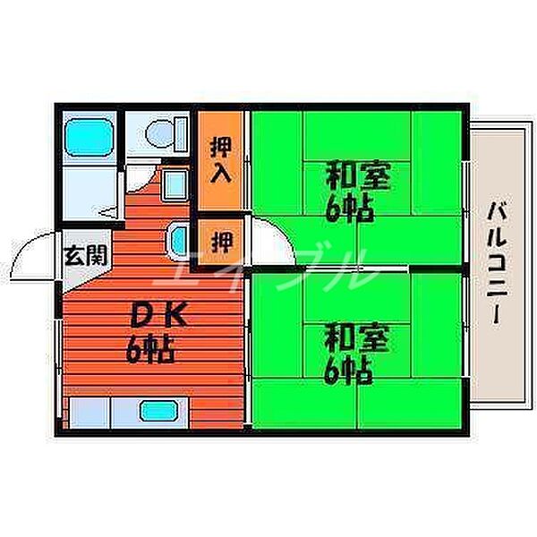 メゾンエレガンス ｜岡山県岡山市北区田中(賃貸アパート2DK・1階・40.00㎡)の写真 その2