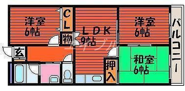 エクセルシティー ｜岡山県岡山市北区田中(賃貸マンション3LDK・3階・64.47㎡)の写真 その2