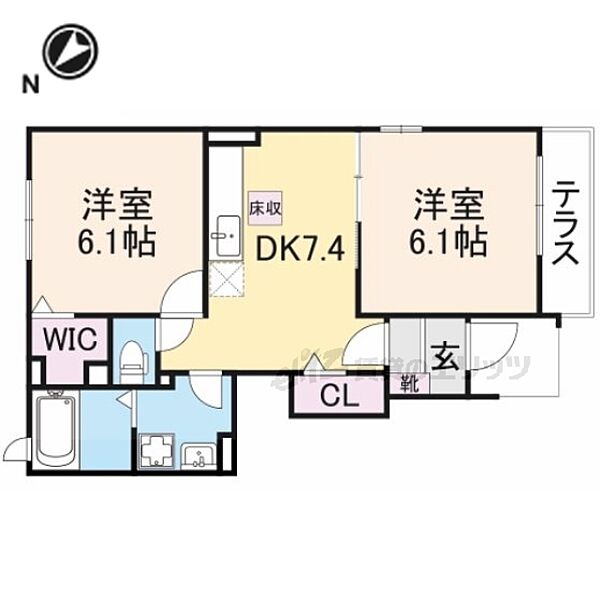 カーサ　フェリーチェII 105｜大阪府寝屋川市池田2丁目(賃貸アパート2DK・1階・44.70㎡)の写真 その2