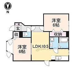 ヴィラ平城 1階2LDKの間取り