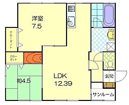 ハッピネス1 2LDKの間取図画像
