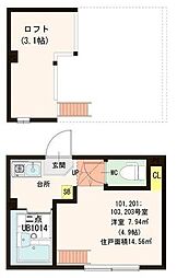 コーポRIN ワンルームの間取図画像