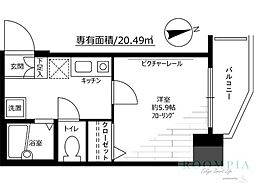 クレアシオンワセダ 1Kの間取図画像