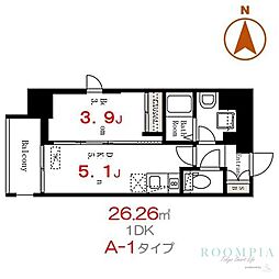 デュオフラッツ上野松が谷 1DKの間取図画像