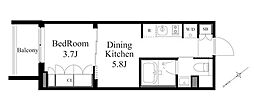 ラティエラ上野入谷 1DKの間取図画像