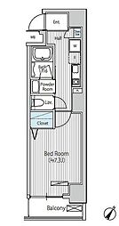 グランジット日本橋浜町 3階1Kの間取り