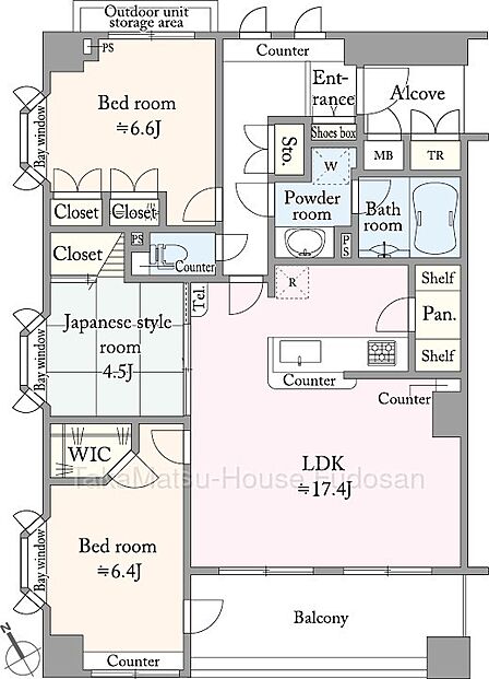 専有面積83.40? 3LDK 南西角住戸