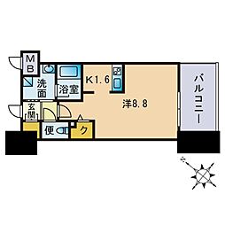 エンクレスト博多駅南SHARE ワンルームの間取図画像