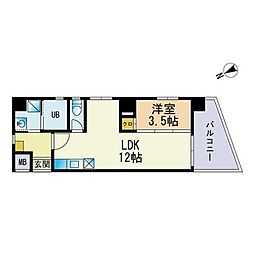 RiverView博多 1LDKの間取図画像