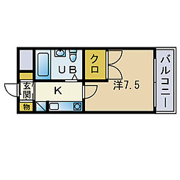 インプレザ竹下駅前1 1Kの間取図画像