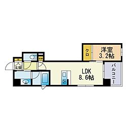 リバーイン博多駅南 1LDKの間取図画像
