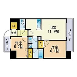 AISAPHIR博多駅東 2LDKの間取図画像