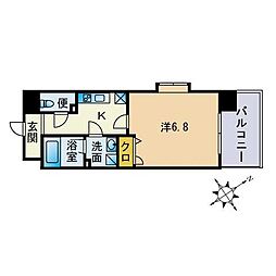 カスタリア東比恵 1Kの間取図画像